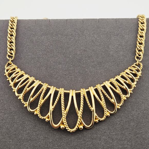 Vintage Gold Tone Spiral Bib Collar Necklace Regencycore Costume Bridgerton - Picture 1 of 5